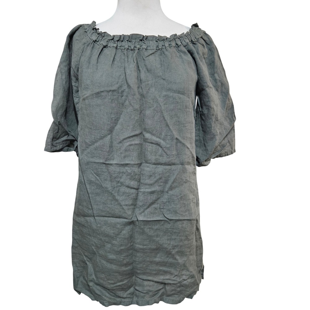 Allen Allen Linen Tunic Dress Women's Size S Olive Green 3/4 Sleeve‎